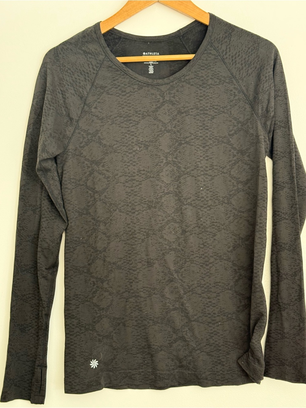 Athleta Charcoal Snake-Print Long Sleeve Crew